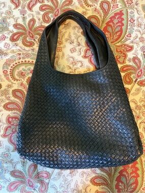 Black Woven Leather Shoulder Bag - Unbranded